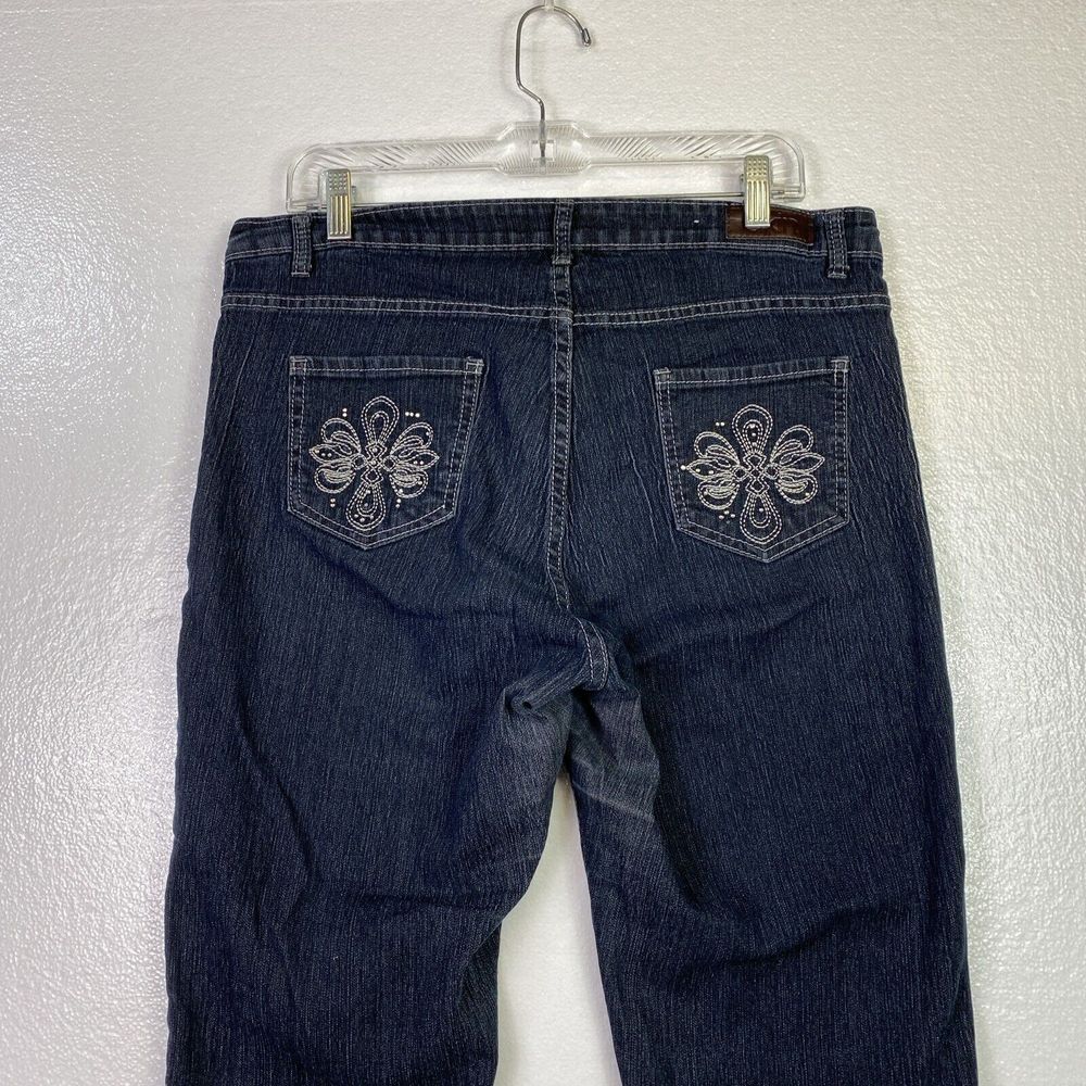 Dkin Women Stretch Jeans 14W Blue denim Straight Med rise Rhinestones Western